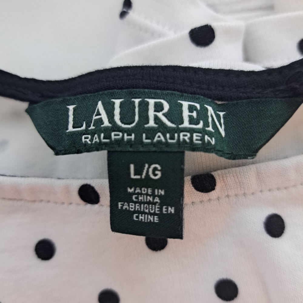 Lauren Ralph Lauren Womens Large White Black Polka Dot Short‎ Sleeve Top - Picture 4 of 4